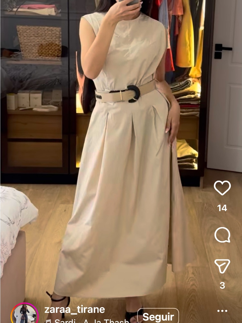Zara Beige Maxi Dress with Contrast Buckle Belt
